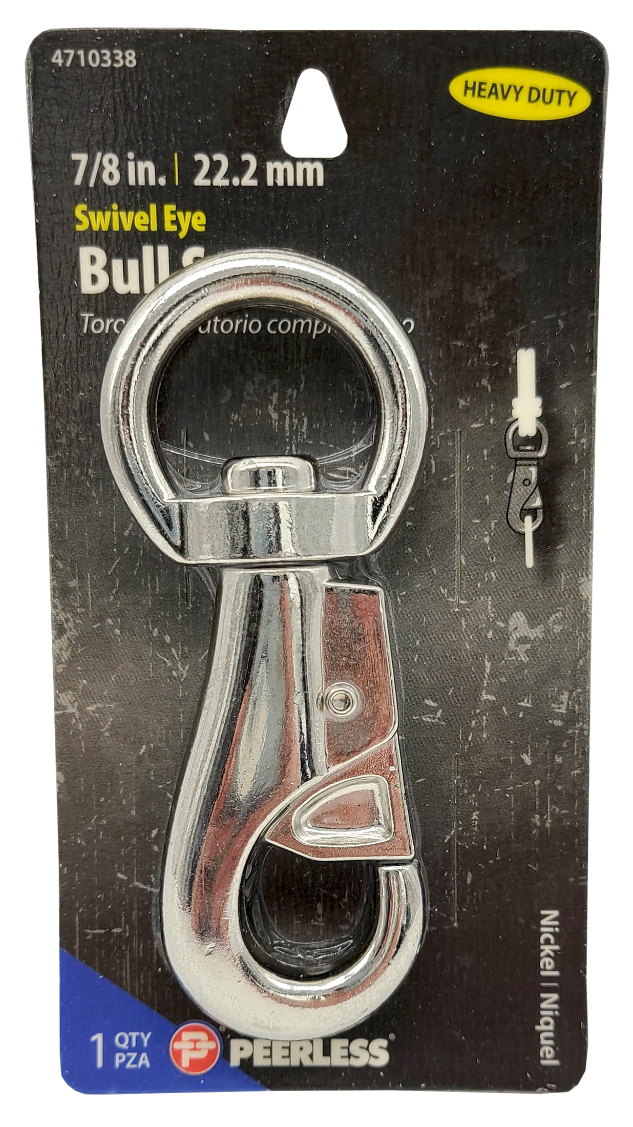 Peerless Chain 7/8" Heavy Duty Nickel-Plated Swivel Eye Bull Snap, #4710338