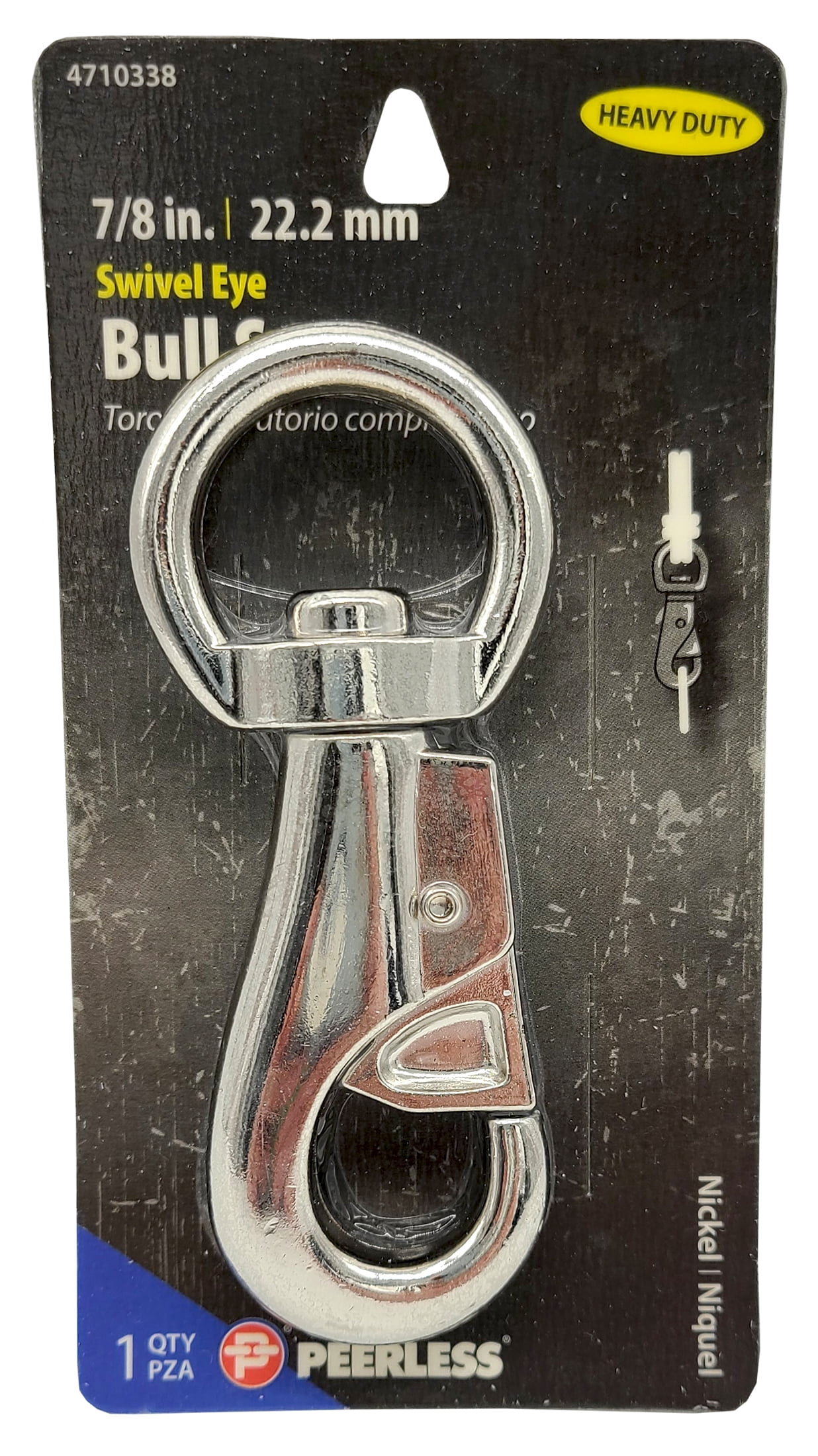 Peerless Chain 7/8' Heavy Duty Nickel-Plated Swivel Eye Bull Snap, #4710338
