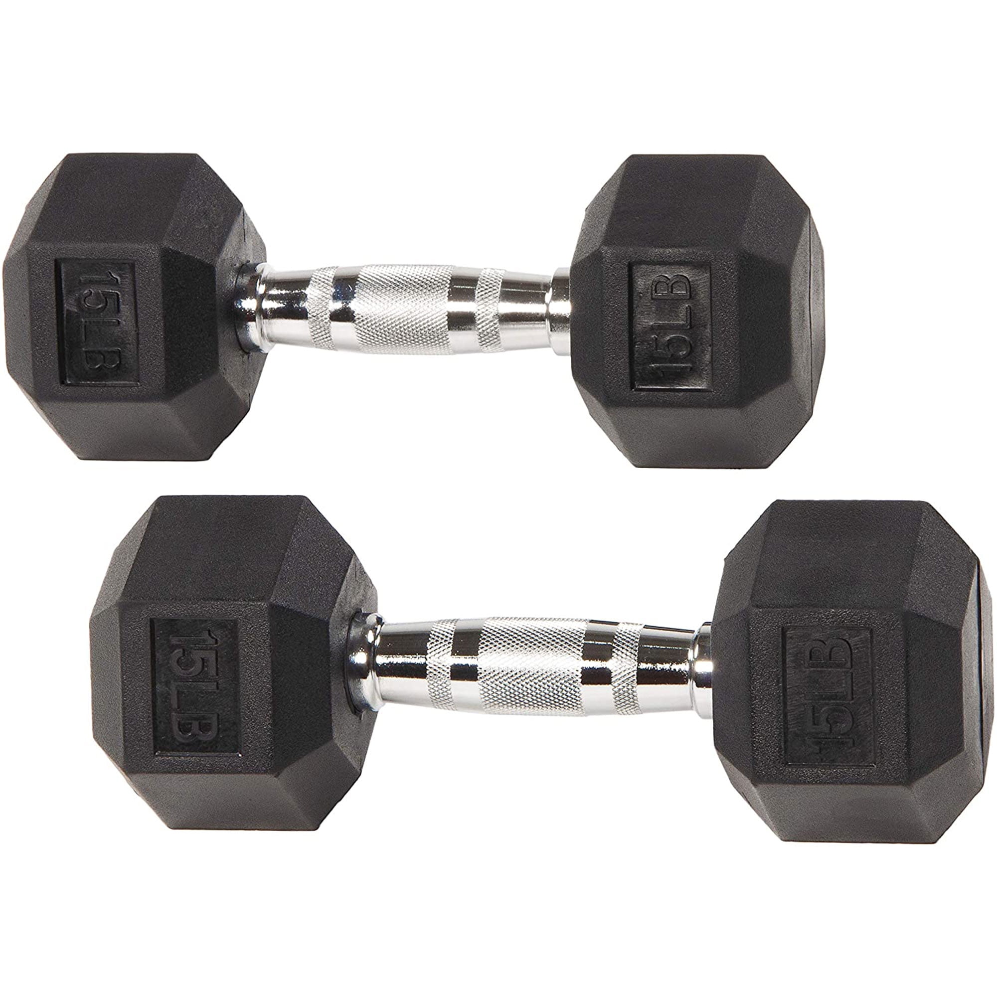 2X 15kg Rubber Encased Dumbbell Hex Weights Gym Fitness/Workout/Weight Lifting 