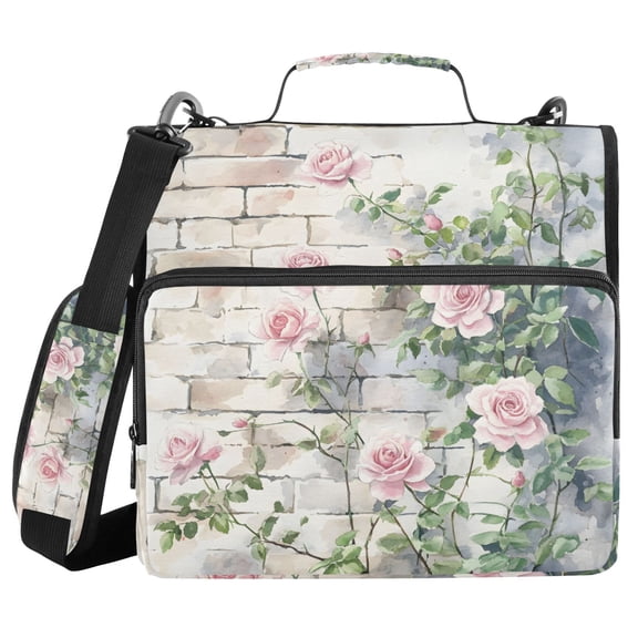 3 Ring Zipper Binder with Shoulder Strap Waterproof Trapper Keeper 2 Inch D-Ring 500 Sheets Capacity Pink Roses Climbing on Wall