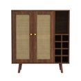 thumbnail image 6 of DeeHome Bohemian Bar Cabinet, Natural Rattan Doors, Removable Wine Rack in Walnut, 6 of 6