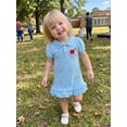 thumbnail image 4 of BemeyourBBs Toddler Baby Girls Back to School Dress Kindergarten Outfits Baby Girl First Day of School Outfit Cute Apple Embroidery Puff Short Sleeve Collared Button Summer Ruffled Dress, 4 of 9