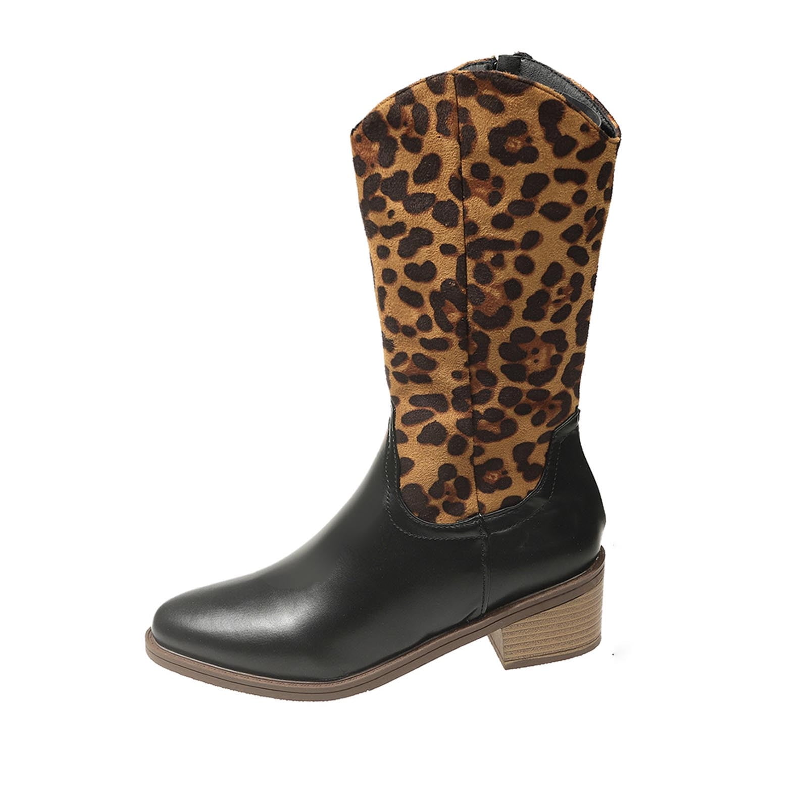 Teacher Appreciation Gifts POROPL Brown Knee High Heel Boots Women Winter Knee High Mid Heel Side Zipper Leopard Print Boots for Lady Size 40(US:7.5)