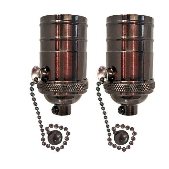 Royal Designs, Inc. Pull Chain Lamp Socket for Incandescent LED Bulbs, Oiled Rubbed Bronze, Set of 2