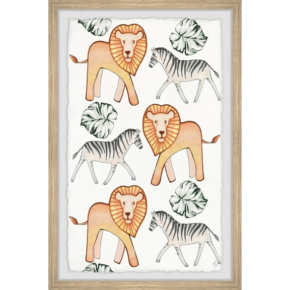 Marmont Hill Zebra And Lion Palms Framed Wall Art, 20.00" x 1.50"
