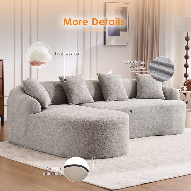 Curved Sectional Sofa with Chaise, 99'' Modern Luxury Chenille Cloud Couch for Living Room, Oversized 3-Seater Sofa Couch for Living Room, No Assembly