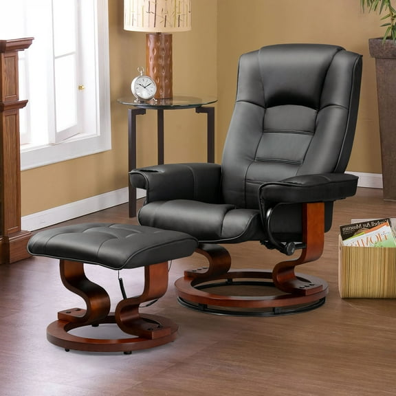 AVAWING Massage Recliner Chair with Ottoman, 360° Swivel PU Leather Reclining Chair, Black