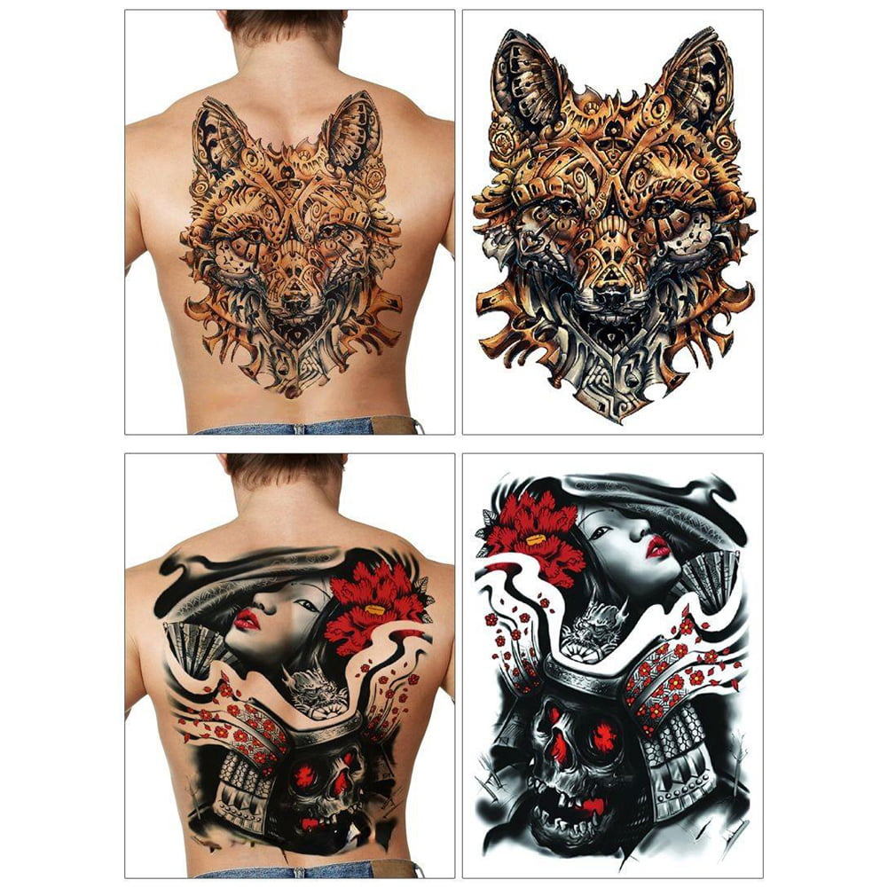 Temporary full back tattoos (2 photos), temporary tattoos, black waterproof tattoo  men and women body stickers 