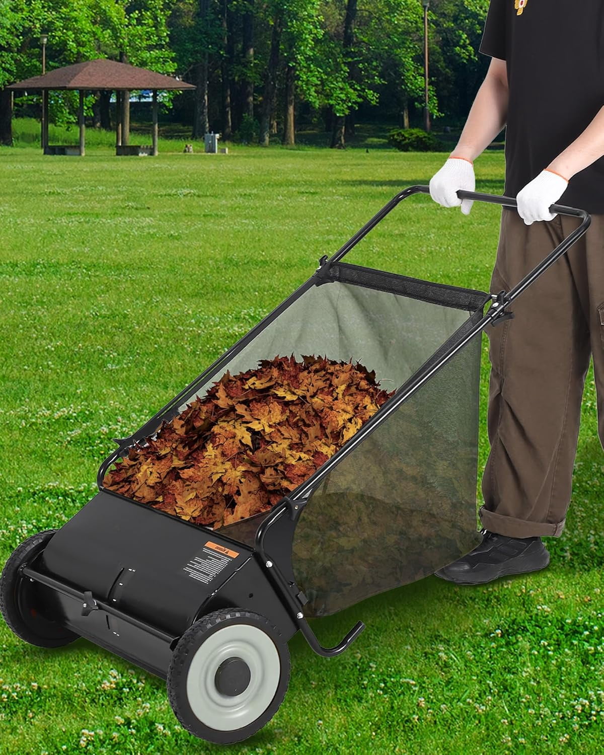 21 Inch Push Lawn Sweeper, 3.5 Cu. Ft. Hopper Capacity Grass Sweeper, Manual Push Yard Sweeper with Height Adjustment & 4 Fast Spinning Brushes for Grass Clippings, Leaves & Debris