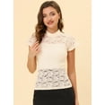 thumbnail image 2 of INSPIRE CHIC Women's Keyhole Back Top Short Sleeve Stand Collar Semi Sheer Blouse, 2 of 6