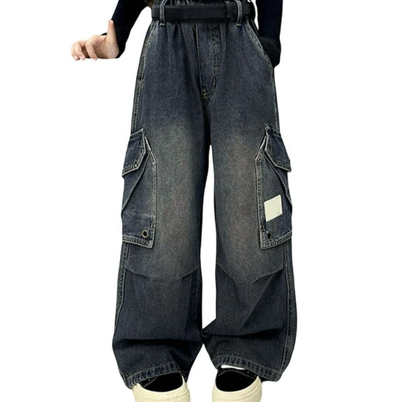 Baggy Jeans for Girls Wide Leg Jeans Girls Wide Leg Girls' Cargo Jeans with Pockets Cute Outfits for Girls 8-9 Years