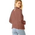 thumbnail image 2 of Women's Elegant Ruffle Trim Long Sleeve Buttoned Front Jacquard Blouse, 2 of 5
