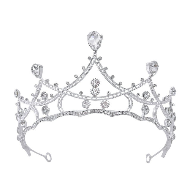 1Pcs Rhinestone Tiara Wedding Crown Bride Bridal Headpiece Silver 17X6.7In For Wedding And Bridal Style Gift