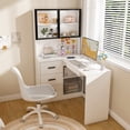 thumbnail image 2 of NEW Computer Desk with Glass Cabinets & Built-In LED Lights, Corner L-Shaped Office Desk with USB Charging Ports, Keyboard Tray, Ergonomic Design for Home and Corporate Workspaces(White), 2 of 8