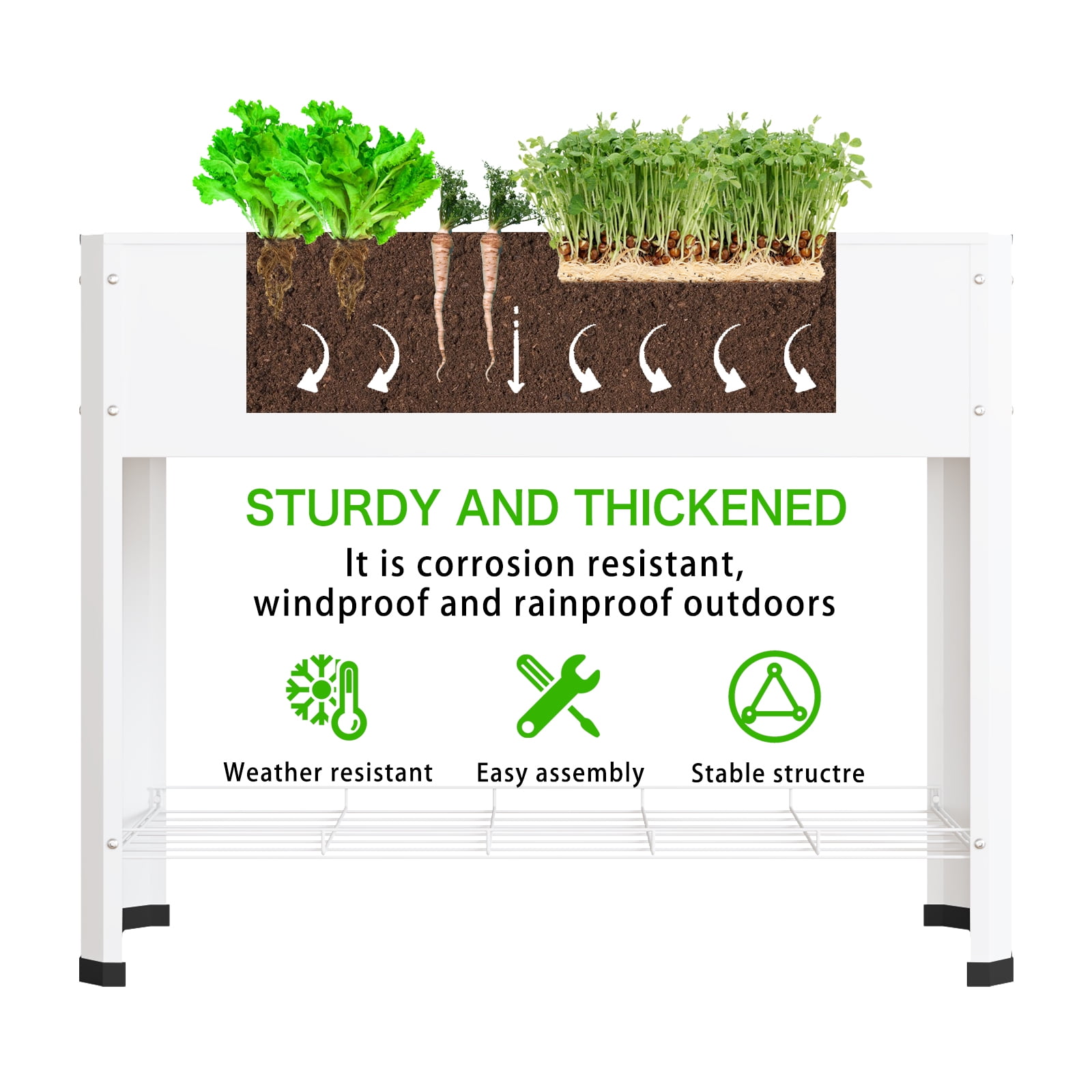 Walsport 40'' Raised Garden Bed Outdoor Elevated Planter Metal Plant Box with Legs Standing Garden Stand,Galvanized Steel Frame Planter Box for Vegetables, Flowers, Herbs, White