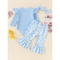thumbnail image 4 of Loicainy Baby Toddler Girls 3 Piece Flare Pants Outfits 3 6 9 12 18 Months Ribbed Long Sleeves Romper and Daisy Print Elastic Pants Headband Set Fall Spring Clothes Set, 4 of 9
