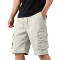 thumbnail image 2 of ENCCRWIN Men's Casual 5-Pocket Shorts Loose Fit Multi-Pocket Outdoor Sports Pants Drawstring Summer Cotton Lightweight,Beige M, 2 of 4