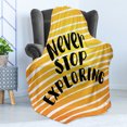 thumbnail image 4 of Saying Soft Flannel Fleece Blanket, Horizontal Stripes Inspirational Never Stop Exploring Words Ombre Effect, Cozy Plush for Indoor and Outdoor Use, 50" x 70", Earth Yellow and Black, by Ambesonne, 4 of 5