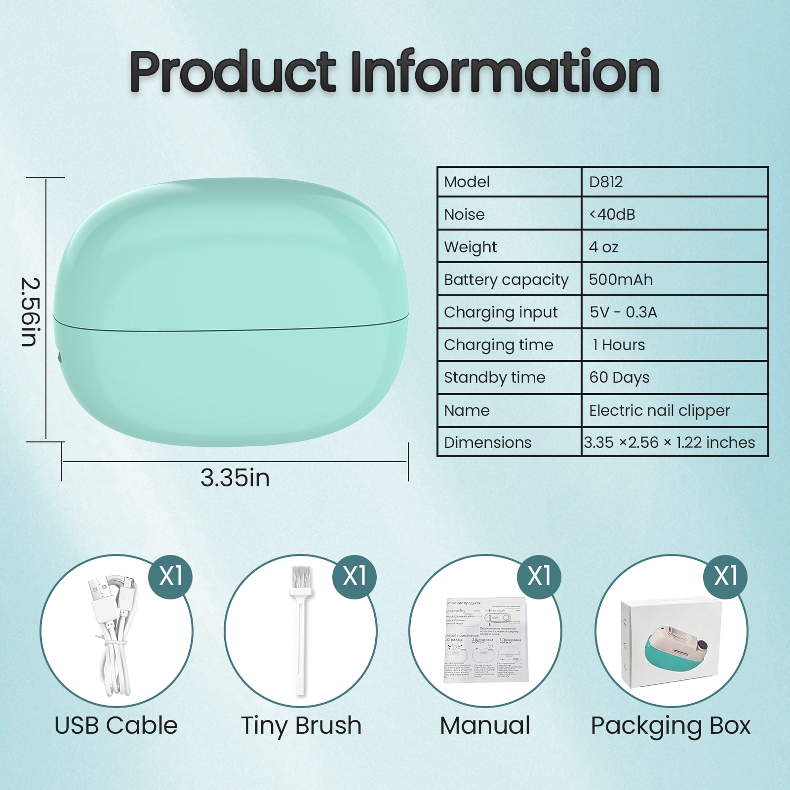 Electric Nail Clipper for Seniors, 2 Opening Sizes for Thick and Thin Nails, Fast & Safe Trimming Mint Green