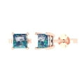thumbnail image 2 of 1.5 Ct Princess Cut Studs Blue Moissanite 18K Rose Solid Solid Gold Everyday Dainty Earrings Push Back, 2 of 7