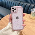 thumbnail image 3 of Compatible iPhone 13 Pro Max Case, Curly Wave Edge, Cute Transparent Bling Glitter Star Design, Soft TPU Shockproof Protective Case for Women and Girls (Pink), 3 of 11