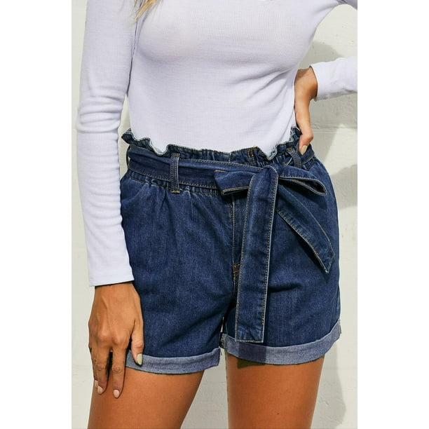 Paper bag shop waist jean shorts