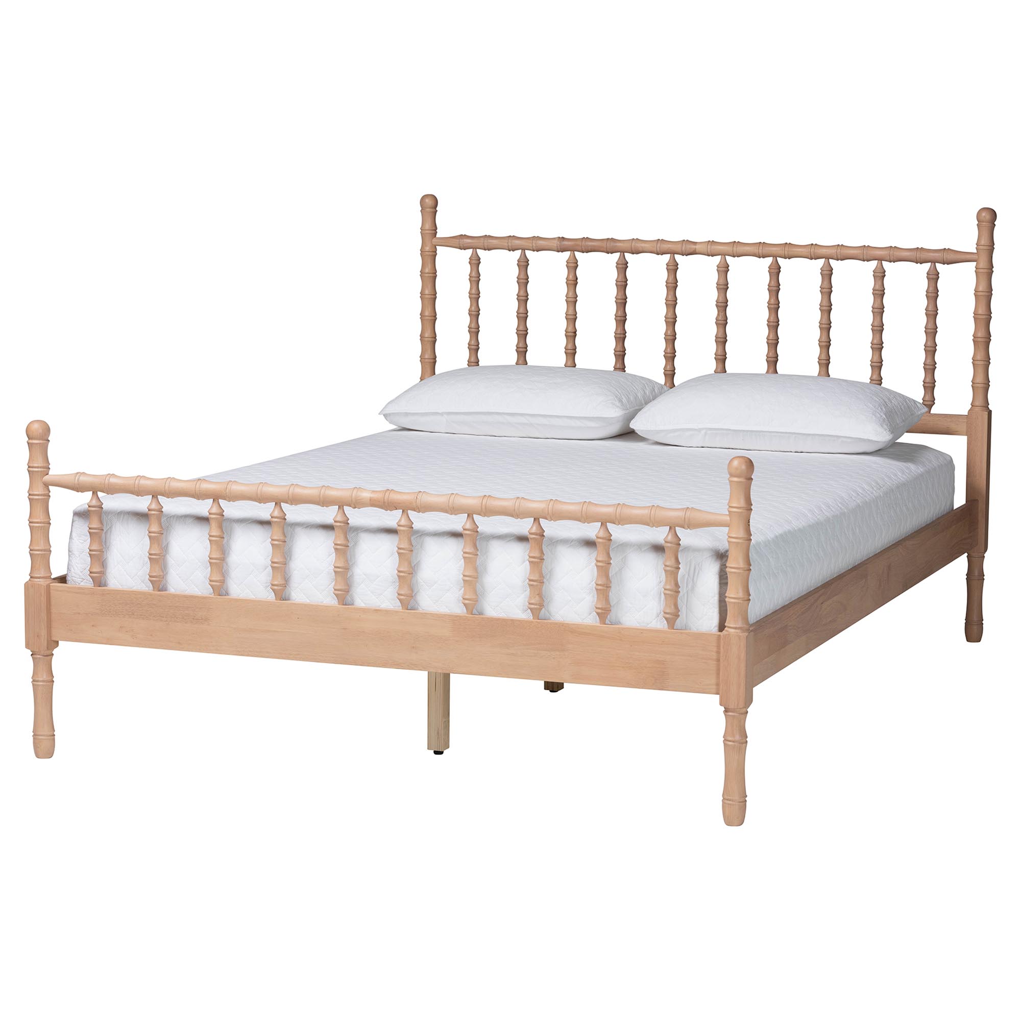 Baxton Studio Laurent Mid-Century Bedroom Set, 4-Piece, Queen, Beech Brown
