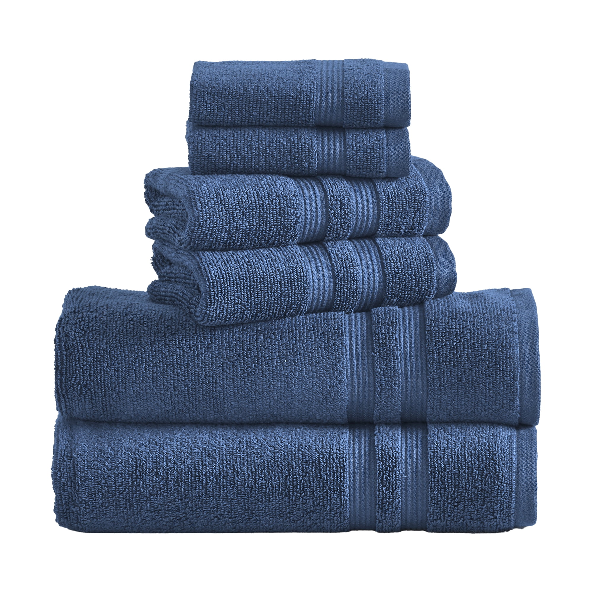 Mainstays Performance 6-Piece Bath Towel Set, Quick Dry, Fade Resistant, Indigo