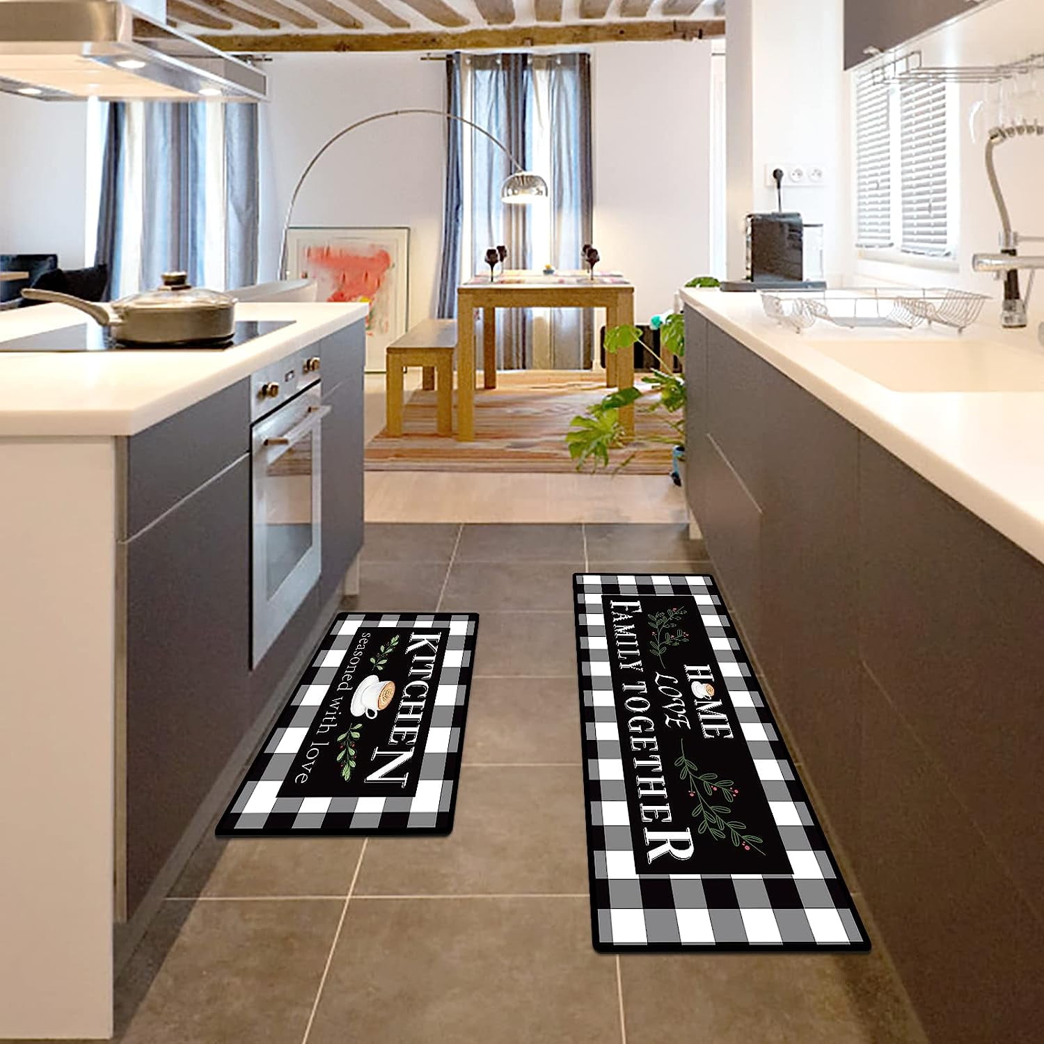 Carvapet 2 Pieces Kitchen Rug Set NonSlip Backing Mat Throw Rug for