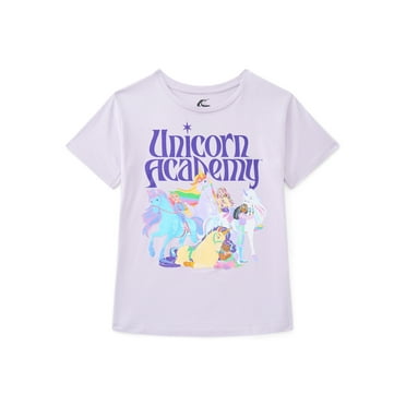 Unicorn Academy Girls Graphic T-Shirt with Short Sleeves, Sizes 4-16