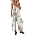 thumbnail image 4 of Joau Jumpsuits for Women Casual Summer Sleeveless V Neck Spaghetti Strap Baggy Jumpsuits Loose Fit Floral Print Long Pants Romper Overalls, 4 of 7