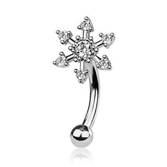 Body Accentz Eyebrow Ring CZ Snowflake 316L Surgical Steel Curved Barbell