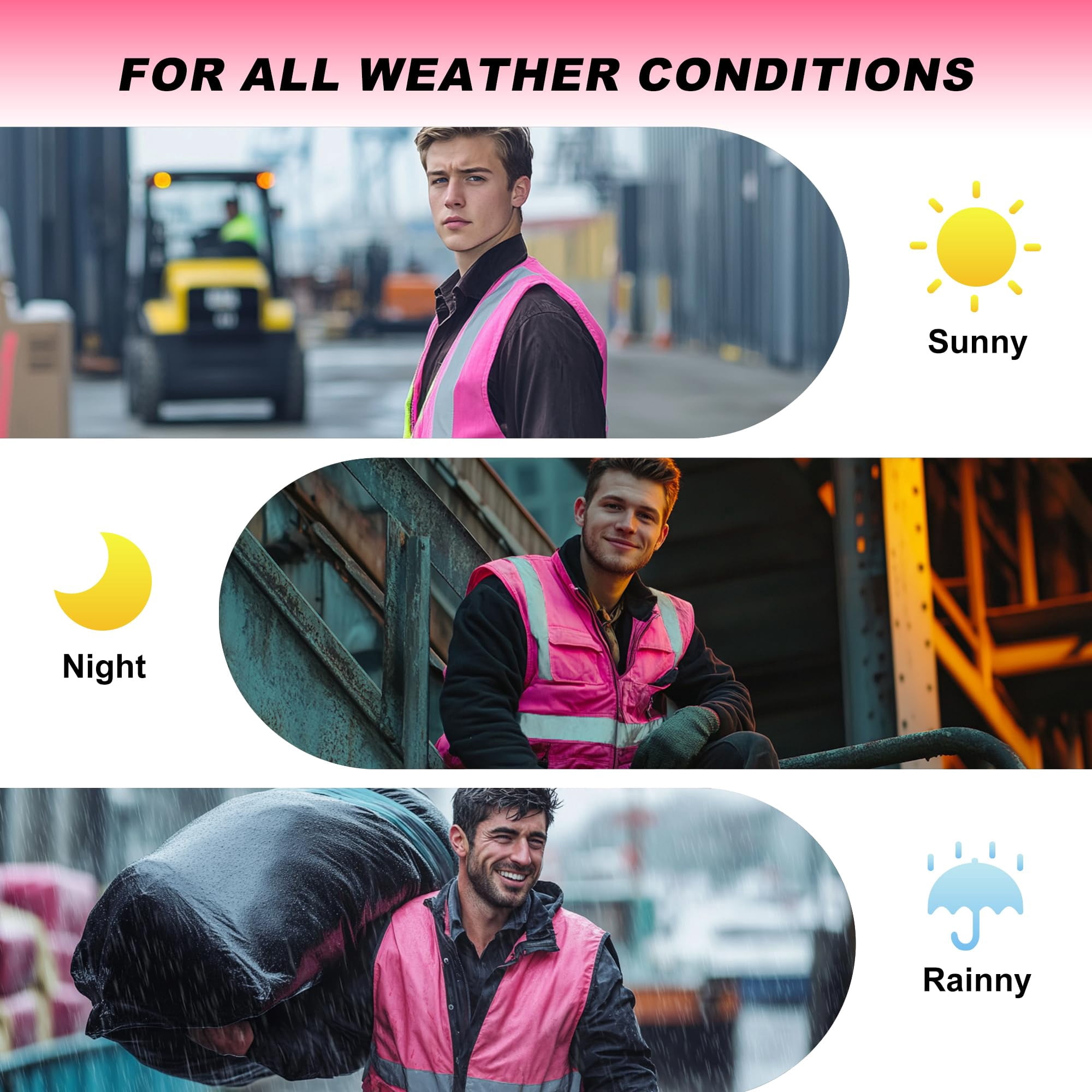 ProtectX Hi Vis Reflective Safety Vest for Men Women High Visibility Construction Work Vest with Pockets Zipper Class 2 Pink 3X-Large