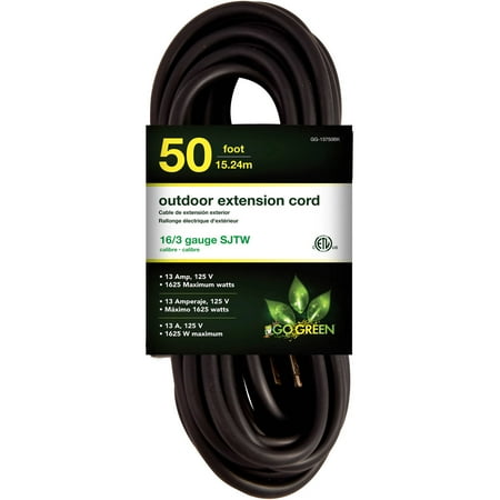 GoGreen Power 16/3 50' 13750BK Heavy-Duty Extension Cord, Black