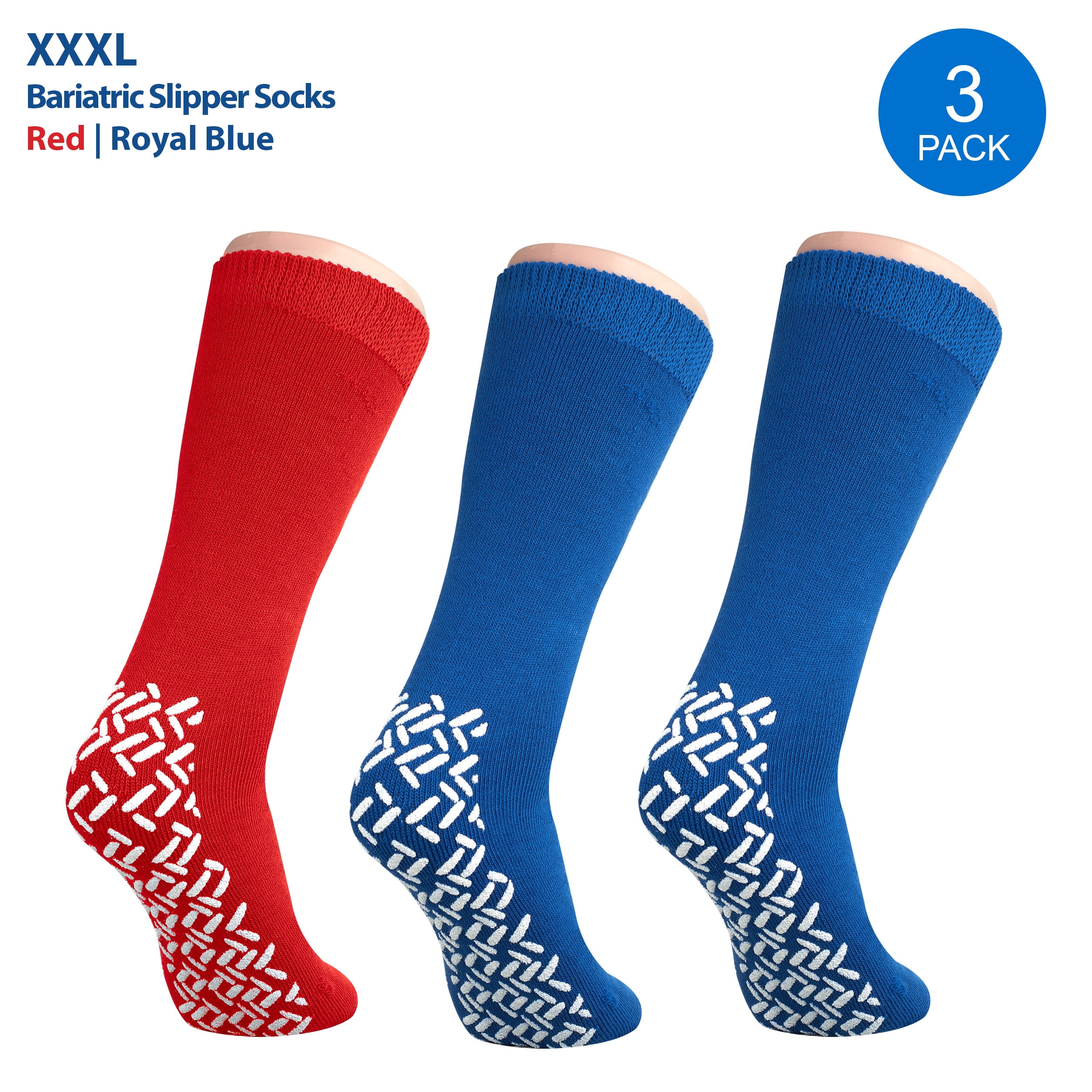 Pack of 3 Pairs - XXXL Non-Skid Bariatric Extra Wide Slipper Socks for  People with Diabetes & Edema (Red) 