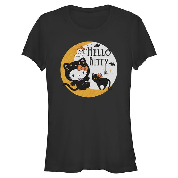 Juniors Hello Kitty Halloween Black Cat and Moon T Shirt