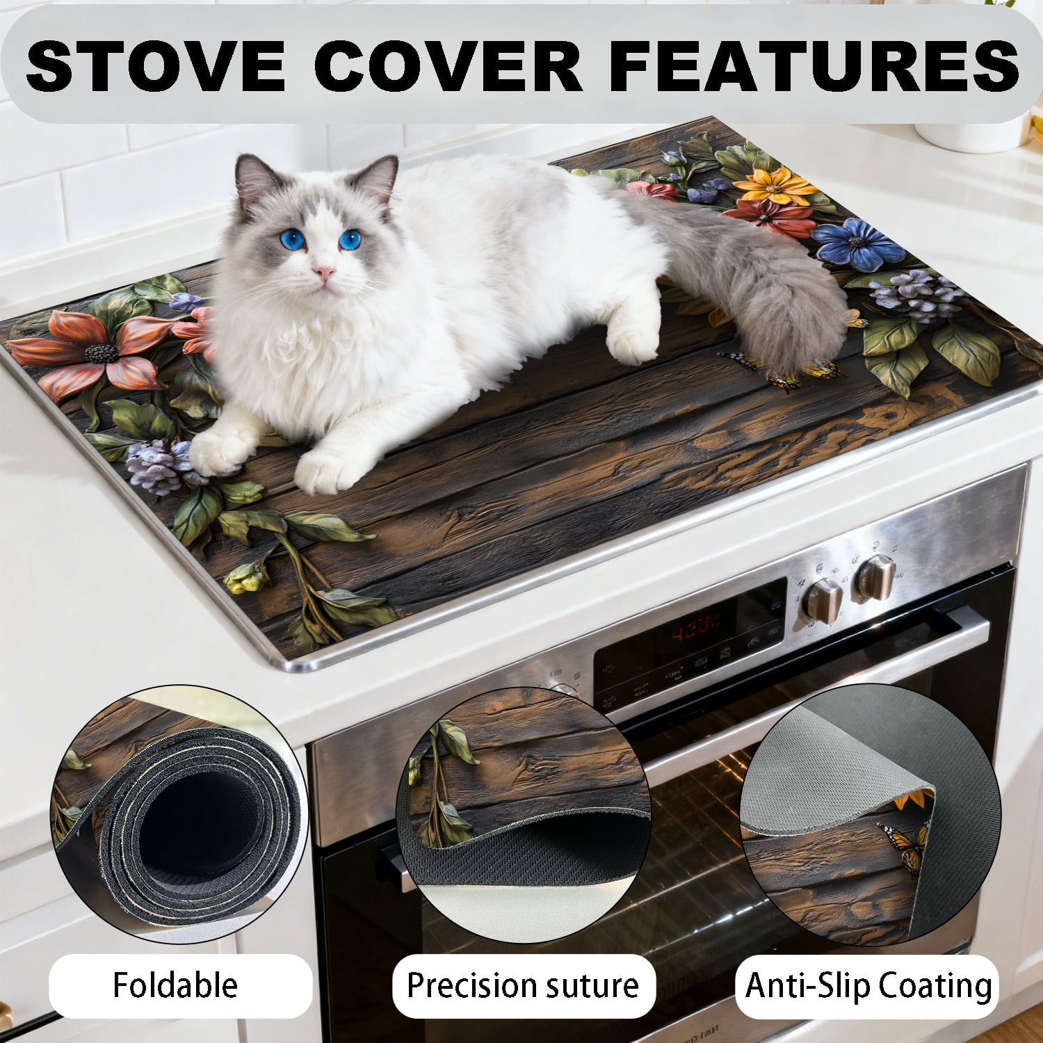 Stove Top Cover Glass Cooktop Heat Resistant Cover,Ceramic Stove Top Covers Mat Prevents Scratching Stoves/Counter/Washer Protector, 28x20 in