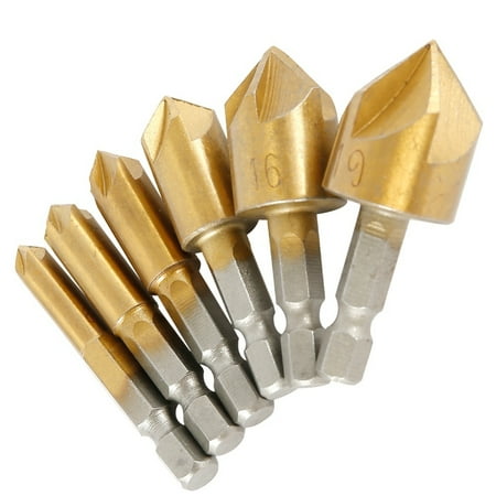 

6Pcs/set Countersink Drill Bit Set 6-19mm High Speed Steel 5 Flute Counter Sink 90 Degree Drill Set Sink Counter DIY Power Tools