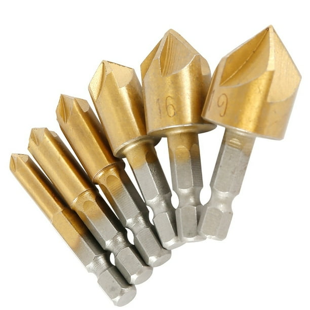 6Pcs/set Countersink Drill Bit Set 619mm High Speed Steel 5 Flute