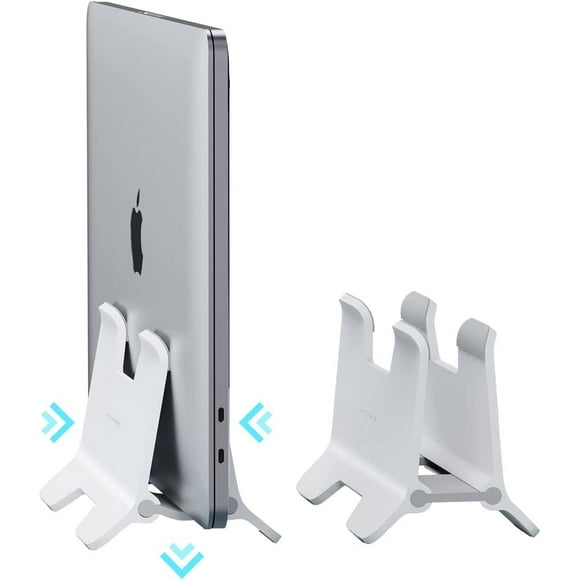 UTAH-Vertical Laptop Stand Desktop for Desk Gravity Locking Holder Dock Save Space Improves Airflow for MacBook Pro, Mac Mini, Surface, HP, Dell, Chrome Book (White ABS)