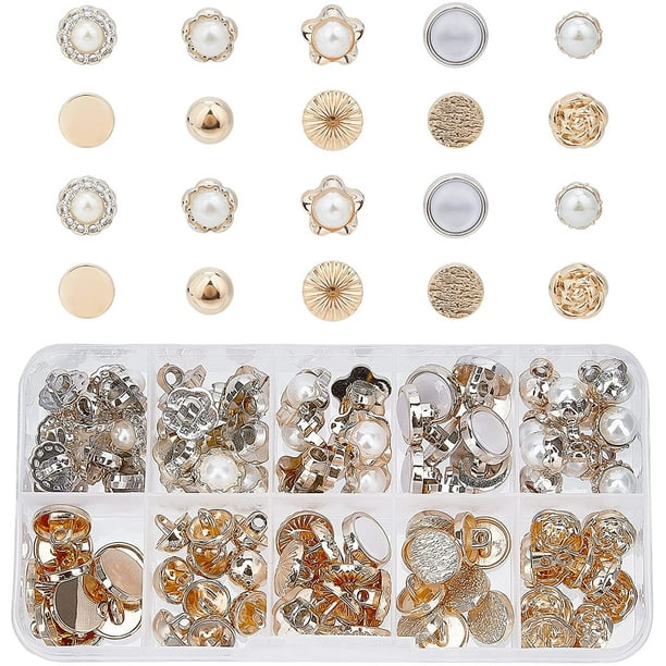 Botones de perla estilo 10, 100 unidades, con vástago, para costura y manualidades. Botones de perla de media bola para ropa, camisas, trajes, abrigos y suéteres (10-13 mm).