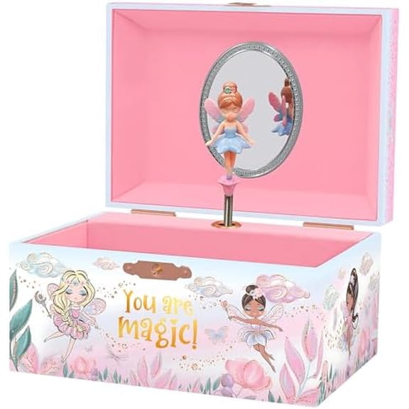 Musical Fairy Jewelry Box for Girls - Kids Music Box with Spinning Fairy and Mirror, Princess Birthday Gifts for Little Girls, Childrens Jewelry Boxes for Ages 3-10 - 6 x 4.7 x 3.5 in