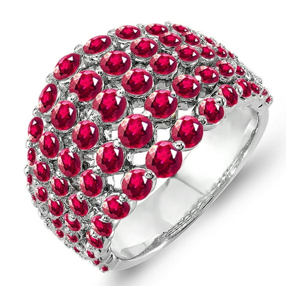 Dazzlingrock Collection 3.25 Carat (ctw) 18K Round Ruby Ladies Cocktail Right Hand Ring 3 1/4 CT, White Gold, Size 6