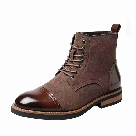 Men's Two-Tone Oxford Boots, Classic Lace-Up Dress Boots with Comfortable Block Heel, Business Casual Chukka Boots for Men, Non-Slip Rubber Sole