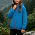 thumbnail image 4 of XYAIYT Girls Windproof Jacket with Pockets Hooded Solid Color Stand Collar Waterproof Outerwear Coat Outdoors, 4 of 6