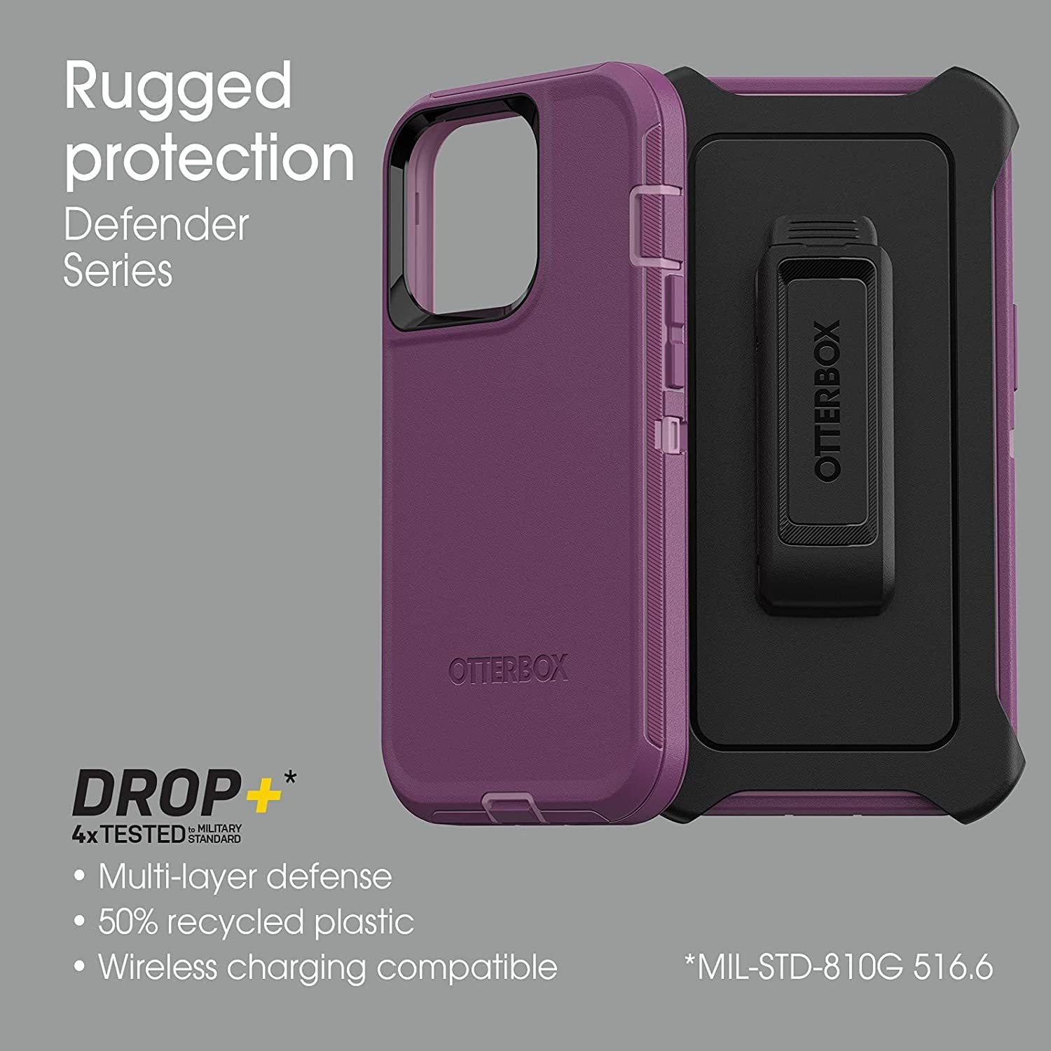 OtterBox Defender Kickstand Holster Cell Phone Case for Apple iPhone 13 Pro, Purple