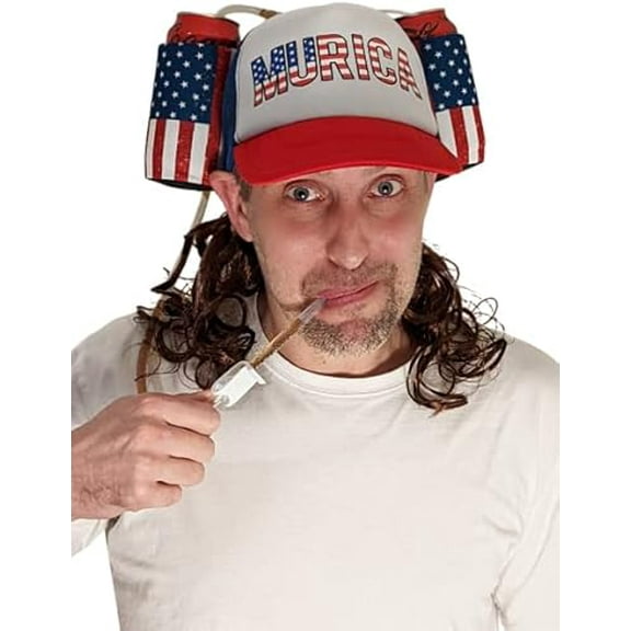 HandinHandCreations USA Hat Merica 4th of July All American Costume Drink Holder with Straw Mullet Costume