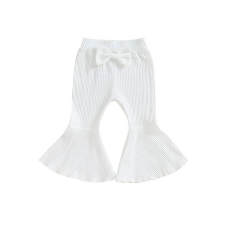 

Douhoow Toddler Girl Ribbed Flare Pants 0-4 Years Baby Solid Color Elastic Bell Bottoms Ruffle Trousers