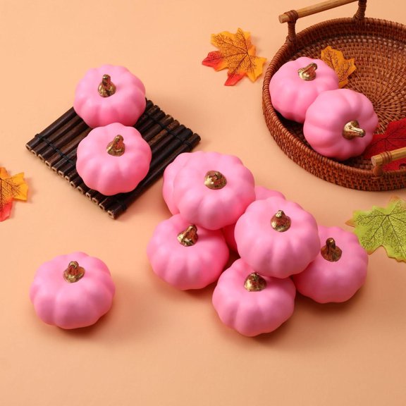 Desk Accessories Promotion Sale! Nomeni 12Pcs Artificial Pumpkins Halloween Decor Cute Small Pumpkins Simulation Foam Pumpkins for Halloween Autumn Home Decorations, Home Decor Clearance Sale Pink