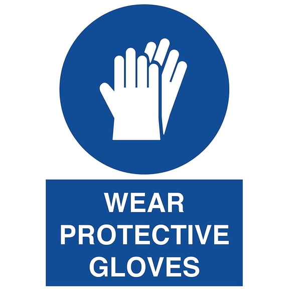 Traffic & Warehouse Signs - Wear Protective Gloves Sign - Weather Approved Aluminum Street Sign, 0.04 Thickness - 10" X 7"